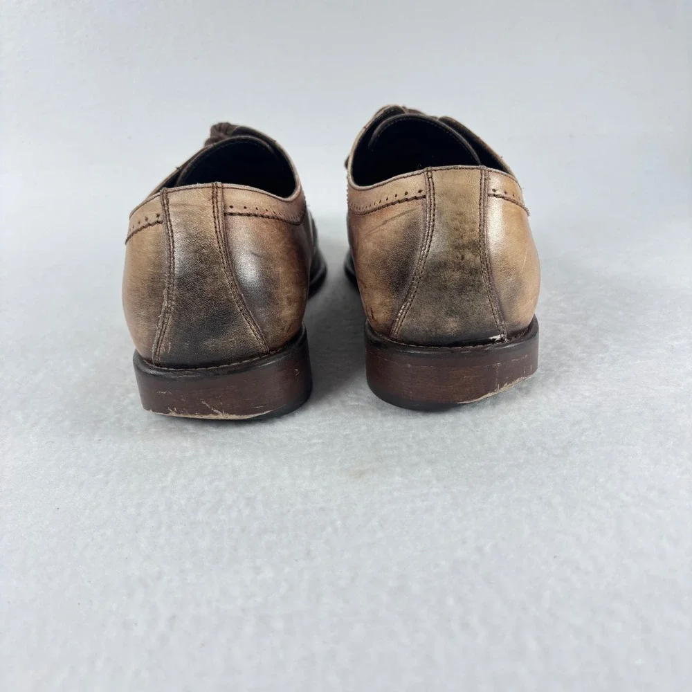Johnston & Murphy Collection Mens 11 Ombré Brown Tan Leather Wingtip Derby ITALY